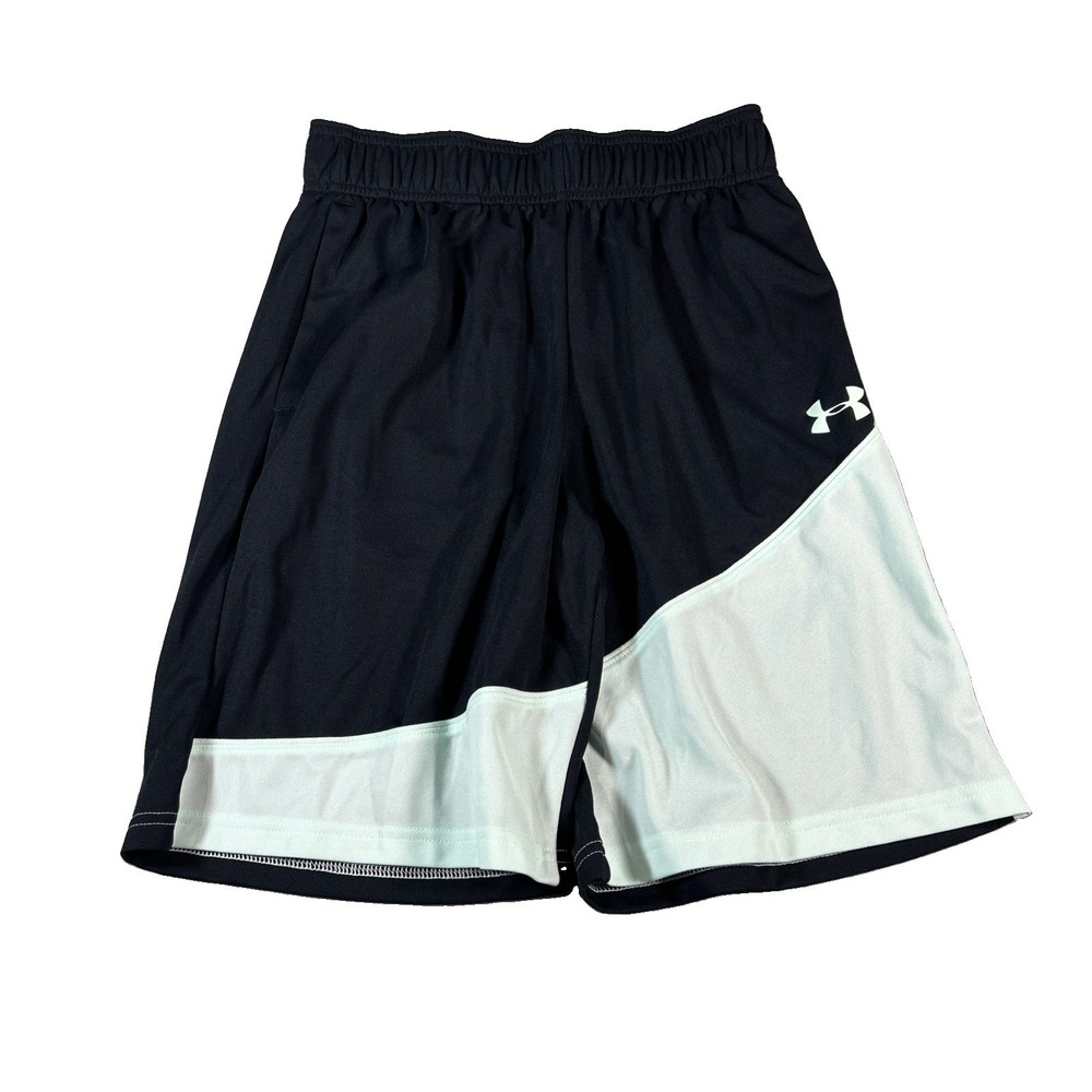 Under Armour HeatGear Mens Black Green Athletic Basketball Shorts Size S Pockets